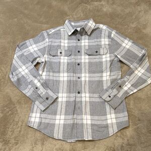 George Men's Gray White Plaid Flannel Button-Up Shirt Size S
